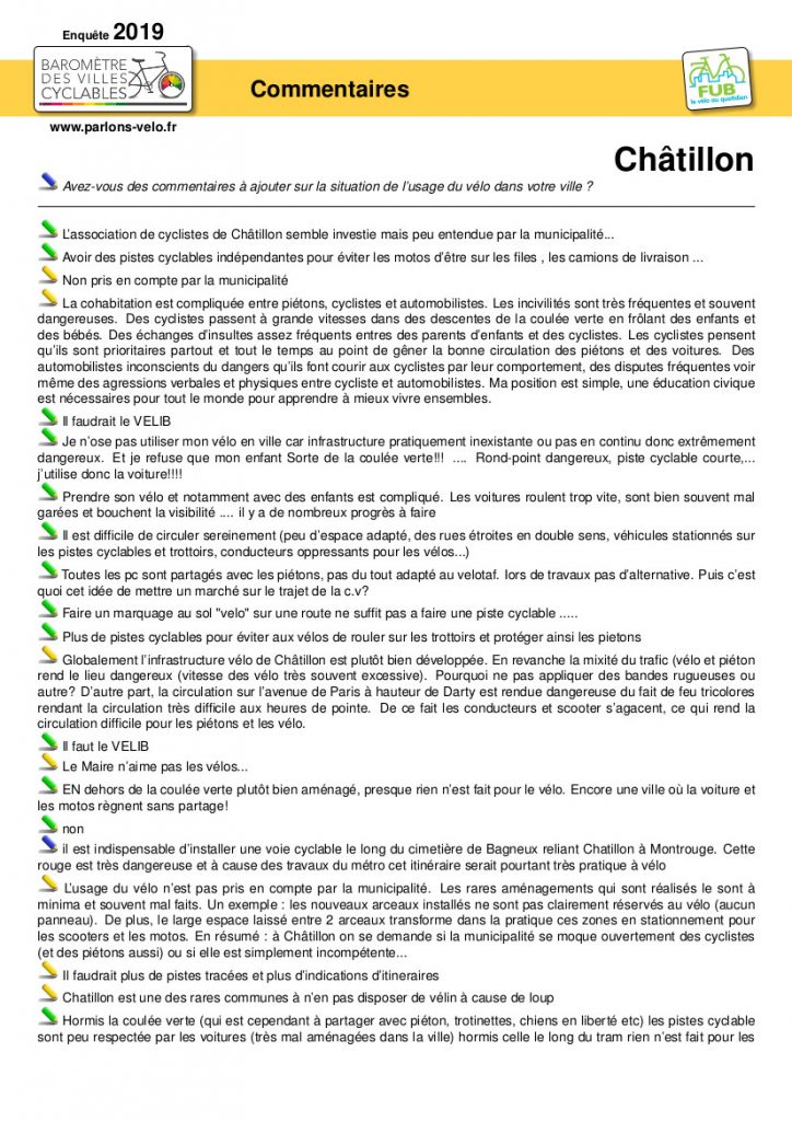 Baromètre cyclable 2019 - Commentaires libres